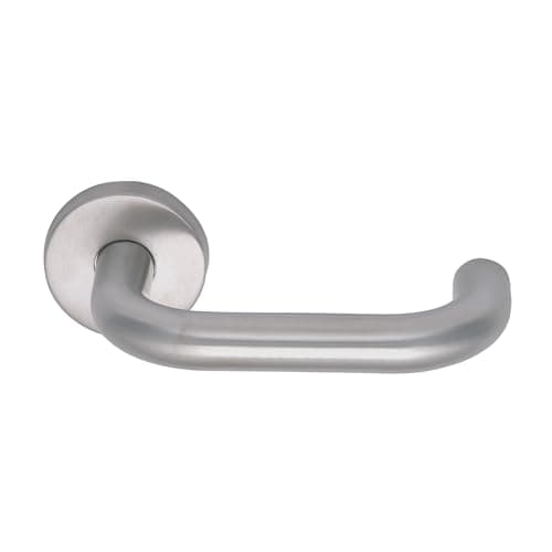 Image of Bary Return to Door Lever on Rose Safety Door Handles Satin Stainless Steel (Sprung)