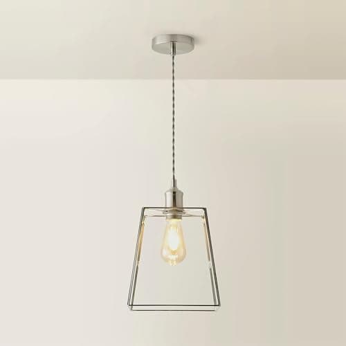 Image of ValueLights | Susie Glass Lantern Lamp Shade Brushed Chrome Single Ceiling Pendant Light | Shades, Home Décor & Improvement Essential | Includes Full Wired Fitting