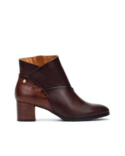 Image of Pikolinos Calafat Leather Heel Ankle Boots for Women, Caoba, 7-7.5 UK