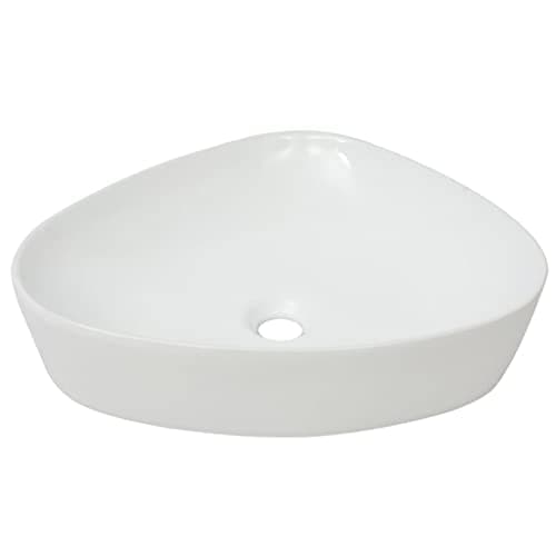Image of vidaXL Triangle Ceramic Wash Basin – A Stylish and Elegant Addition to Bathroom with Easy-Clean Glazed Surface, Stunning White - Dimension: 50.5x41x12 cm, Drain Hole: 4.5 cm