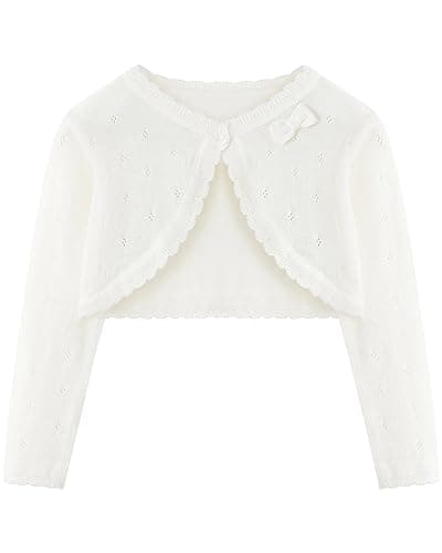 Image of Domee Girls Knitted Cardigan Cotton Bolero Shrug Long Sleeve Solid Colour Cream White 8-10 Years (Manufacturer Size 140)