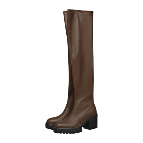 Image of Generisch 2026 Fashion Mid Calf Boots Chunky Heel Comfortable Wear for Winter Season Durable Materials Versatile Style, coffee, 10 UK