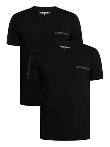 Image of Emporio Armani Man's CORE Logoband 2-Pack V Neck T-Shirt Black XL Regular FIT