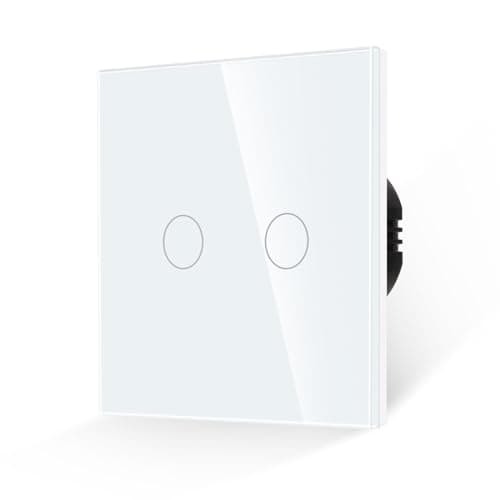 Image of JIMEIDA Touch Light Switch 2 Gang 1 Way Tempered White Glass Panel Wall Switch and Screwless Glass Plate with LED Backlight,No Neutral Wire Required,500W,AC 240V