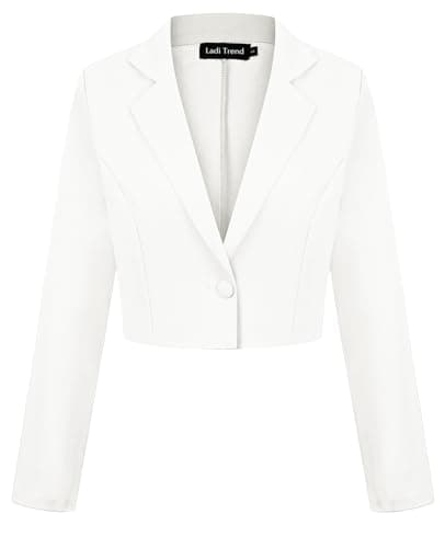 Image of LADI TREND Womens Crop Blazer Suit One Button Blazers Suit Notched Lapel Jacket Casual (White S)