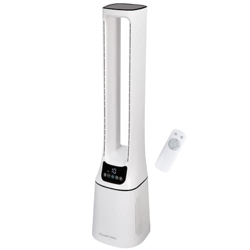 Image of Russell Hobbs Bladeless Quiet Tower fan with Remote Control,107cm Tall, 10 Speed Settings, 12 Hour Adjustable Timer, Oscillating Function, 22W, White, 2 Years Guarantee RHBLDL12
