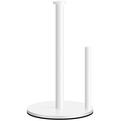 Image of Paper Towel Holder Countertop, OBODING, White Kitchen Paper Towel Holder Stand for Kitchen and Bathroom Organization, Stainless Steel Paper Towel Holders for Standard and Large Rolls (White)