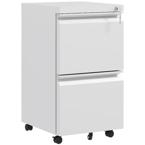 Image of Vinsetto 2-Drawer Mobile Filing Cabinet, Steel Lockable File Cabinet for Letter, A4 and Legal Size, Pre-Assembled Body, White