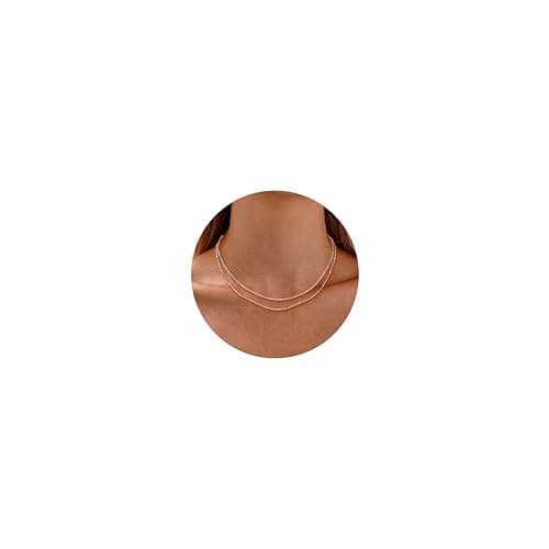 Image of ORAZIO Layered Necklaces for Women Rose Gold Plated 925 Sterling Silver Necklace Beaded Choker Women Necklace Layered Chains for Women Jewellery Rose Gold