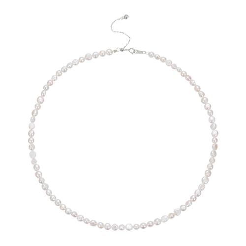 Image of JaruJaru Mini Keshi Pearl Necklace – 4-5mm Tiny White Freshwater Pearls, 925 Sterling Silver Adjustable Chain (40-45cm), Dainty Layering Necklace for Women