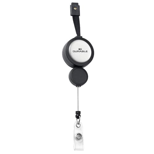 Image of Durable Badge Reel PLUS with Black Lanyard | Pack of 10 | Ideal for Securely Holding Name Badges, Security Passes, Key Fobes, etc.