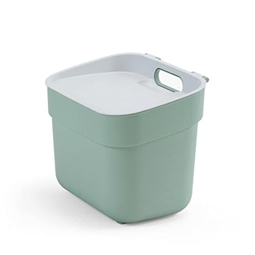 Image of Curver Ready to Collect 100% Recycled 5L Kitchen Accessories Recycling Lift Top Bin Green with Light Grey Lid