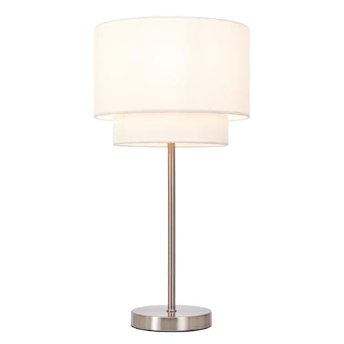 Image of LITECRAFT Jayne Table Lamp E27 Base with 2 Tier White Drum Shade - Satin Chrome
