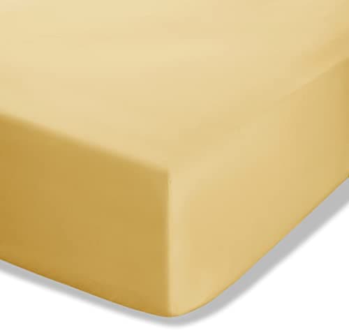 Image of Catherine Lansfield Easy Iron Percale Combed Extra Deep King Fitted Sheet Ochre Yellow
