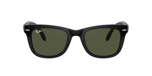 Image of Ray-Ban Men's Folding Wayfarer Wayfarer Sunglasses, Black Frame/Green G-15XLT Lens