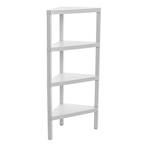Image of TATAY Corner Shelving Unit with 4 Tiers | Moisture-Resistant | Includes Screws and Compatible with Quick Fix System | Suitable for Indoor and Outdoor Use | Holds up to 32kg - Lombok Model - White