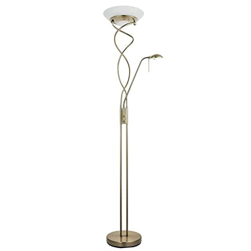 Image of National Lighting Mother and Child Floor Lamp with Adjustable Reading Light & Dimmer Switch - Intertwined Uplighter Floor Lamp Father and Son Lamp - Antique Brass Finish - R7s/G9 Bulbs (Not Included)
