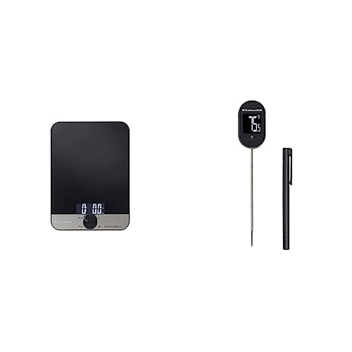 Image of KitchenAid 2pc Digital Kitchen Tool Set, Digital Glass Top Kitchen Weighing Scales & Pivoting Instant Read Digital Thermometer