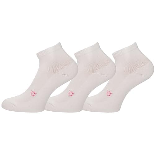 Image of Calvin Klein Womens Golf Quarter (3 Pairs) Socks - White/Pink - UK 4-8