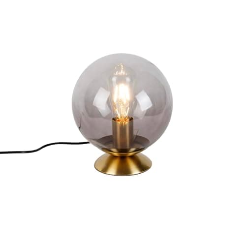 Image of Qazqa - Art Deco Table Lamp I Table Light Brass with Smoke Shade - Pallon- - Art Deco - Suitable for LED E27 | 1 Light - Glass Table lamp - Suitable for Living Room I Bedroom I