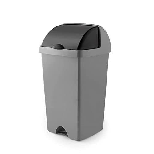 Image of Addis 50L Roll Top Kitchen Bin – Large Metallic Silver Grey Waste & Recycling Bin with Stay-Open Lid, Space-Saving Design for Under Worktops, Easy Clean, Made in the UK