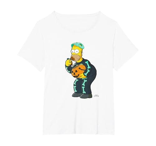 Image of The Simpsons Homer Candy Feast Treehouse of Horror Halloween T-Shirt, Women's Plus, White, 5X