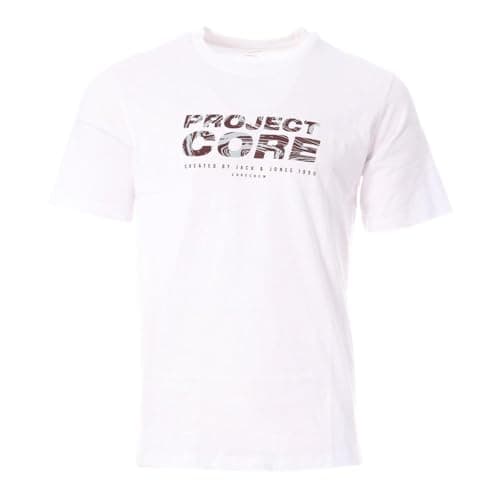 Image of JACK & JONES Mens Crew Neck Short Sleeve T-Shirt, Casual Cotton Tee Top for Everyday Wear, Comfortable Regular Fit T-Shirt for Men, White Colour, UK Sizes M