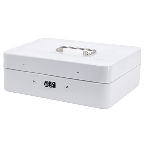 Image of Time to Sparkle 10 inch Small Security Lock Box with Coin Tray Metal Material with Stainless Steel Handle 25 * 20 * 8.5cm White