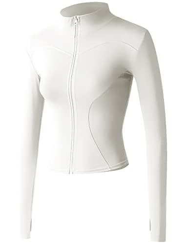 Image of Sukany Women's Slim Fit Lightweight Athletic Full Zip Stretchy Workout Running Track Jacket with Thumb Holes White XS