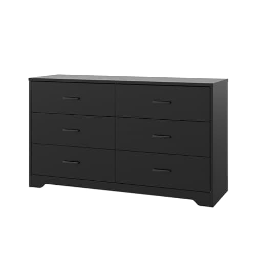 Image of Panana 6 Drawer Bedroom Chest of Drawers with Metal Handles Wooden Bedside Storage Cabinet Organizer Unit Dresser for Bedroom, Living Room, Hallway, Nursery (Black+, 6 Tier)