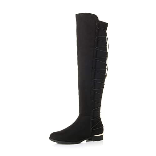 Image of AJVANI high over the knee stretch pull on low heel boots size 6 39