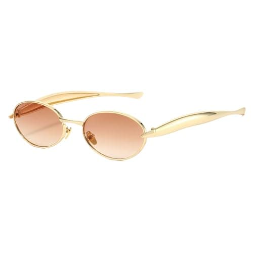 Image of YAMEIZE Stylish Metal Oval Sunglasses for - Women Men Metal Frame Round Shade UV400 Protection Driving Outdoor (Gold Gradient Brown)