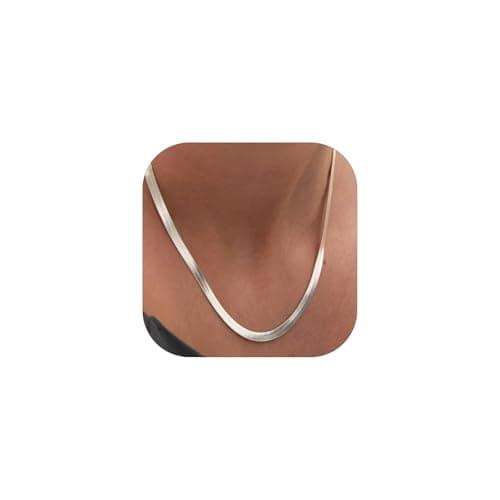 Image of FOCALOOK Silver Chain for Women Men Stainless Steel Waterproof No Tarnish Flat Snake Chain Herringbone Necklace 5mm 18inches