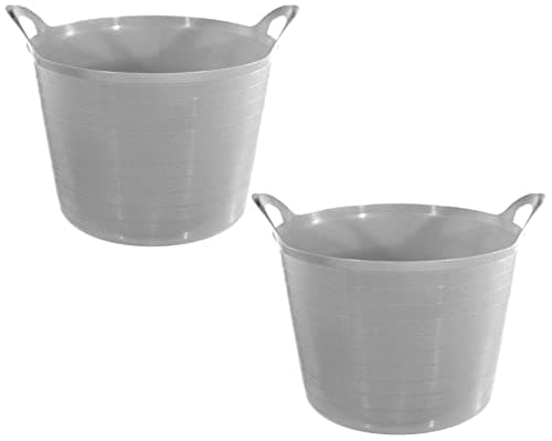 Image of Set of 2-27 Litre Flexi Tub Versatile Multi Purpose Flexible Rubber Storage Container Bucket (Grey)