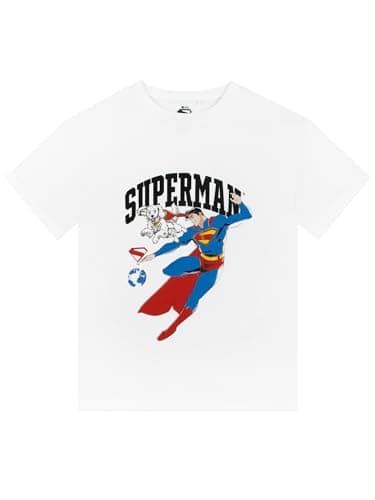 Image of DC Comics Superman T Shirt, Cotton Kids Tshirt, Super Man Boys T Shirt, White 11-12 Years