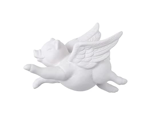Image of DECRZPB Ceramic White Flying Pig Handcrafted Sculpture Wall Hanging 3D Wall Art Home Decor Office Ornament