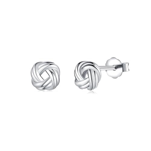Image of RoseJeopal Silver Stud Earrings for Women, 925 Sterling Silver Stud Earrings, Hypoallergenic Small Knot Twist Studs, Jewellery Gift for Women Girls, 5mm