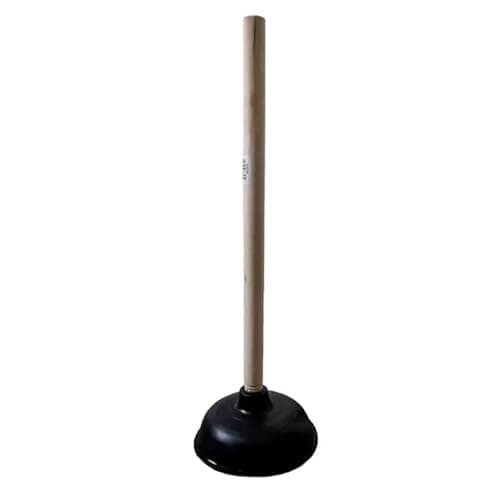 Image of Large Toilet Plunger with 50cm Heavy Duty Long Wooden Handle, 15cm Wide Rubber, Black
