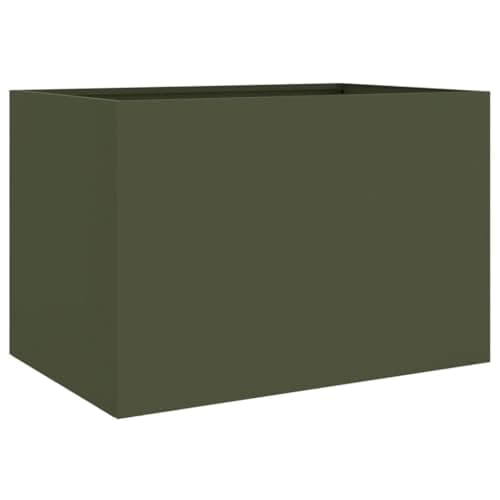 Image of vidaXL Olive Green Cold-Rolled Steel Planter - 62x40x39 cm Rectangular Garden Bed for Outdoor/Patio/Balcony Decor