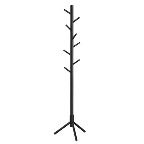 Image of VASAGLE Wooden Coat Stand with 8 Hooks, 3 Adjustable Heights, for Clothes, Hats, Bags, Entrance, Living Room, Bedroom, Office, Black RCR004B01