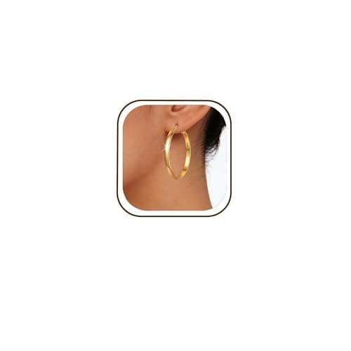 Image of EXGOX 5mm Gold Hoops Earrings for Women 14K Real Gold Plated Hoops Earrings Lightweight Thick Huggie Hoop Earings Large Big Chunky Earring Trendy Jewelry Gifts for Women Lady