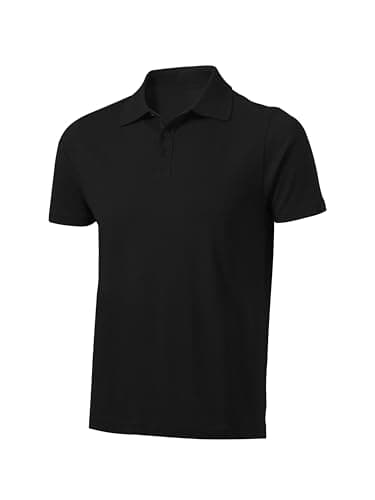 Image of Love My Fashions Mens Polo Shirts Short Sleeve & Knitted Collar, Regular Fit, Casual Plain Cotton T-Shirts for Adults Black