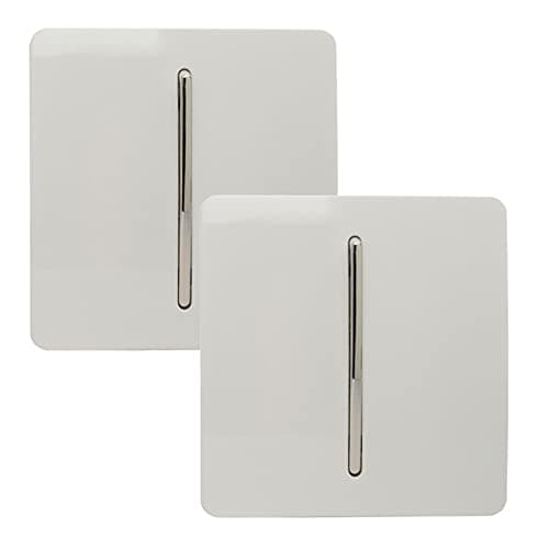 Image of Trendi 1 Gang 2 Way Artistic Modern Glossy 10 Amp Rocker Tactile Light Switch Ice White (2 Pack)