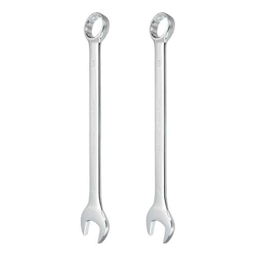 Image of sourcing map 2Pcs Combination Wrench 27mm Metric 12-Point Box and Open End CR-V Steel Double Ended Spanner Tool for Automotive Pipe Furniture Machinery DIY Repair, Silver White