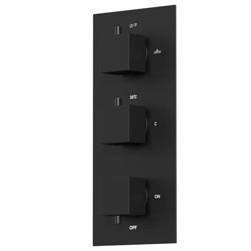 Image of Architeckt® Thermostatic Bathroom Shower Mixer Valve Concealed Triple Outlet Wall Mounted Square Controls Diverter Modern, Matt Black