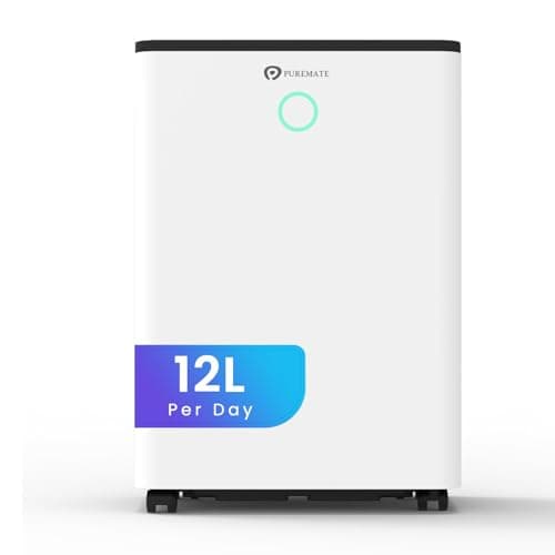Image of PureMate 12L/Day Dehumidifier for Home, Automatic Humidity Sensor, Digital Display, 24H Timer, Auto Shut-Off, Continuous Drainage & Laundry Drying, Removes Damp, Condensation & Odours.