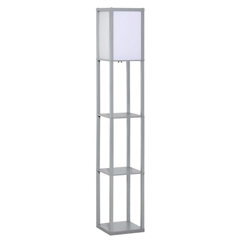 Image of HOMCOM 3-Tier Floor Lamp with Shelves and Storage, Modern Corner Standing Lamp with Lampshade, Reading Light with Foot Switch for Living Room, Bedroom, Home Office, Bulb not Included, Grey