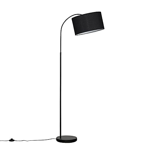 Image of MiniSun | Modern Designer Style Black Curved Stem Floor Lamp with a Black Cylinder Shade | Floor Lamps & Torchieres, Home Décor & Improvement Essential | Includes Bulb [3000K Warm White]
