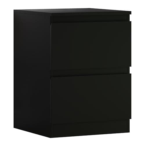 Image of FWStyle 2 Drawer Bedside Cabinet Matt Black Modern Nightstand Bedroom Furniture with Deep Drawers Chamfered Fronts Scratch and UV Resistant Finish W40 x H55 x D40cm
