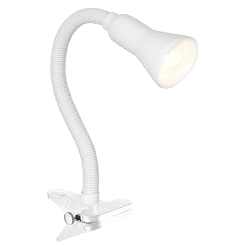 Image of Britalia White Modern Clip On Adjustable Reading Light with Fully Flexible Stem & Inline Switch | 30cm Height | 1 x SES E14 Lamp Bulb Required | UK Approved | 3 Pin UK Plug | Task Light